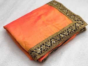 Hermoso Sari Indio de Seda Sana Multicolor, Kanchipuram Vintage con Pallu Largo, Blusa Lista para Usar, Sexy, de Rayón Chanderi con Malla para Mujer - Product Image 4
