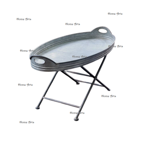 <b>Prime</b> Quality Galvanized Tea Coffee Tray With Iron Stand Oval Shape Customized Size Serving Tray From India - Product Image 1