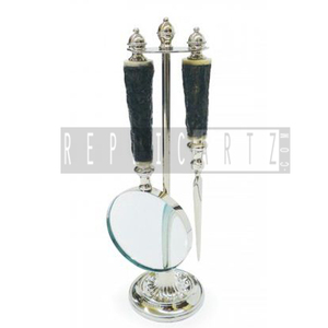 Loupe sur pied en métal avec manche en résine noire, style nautique vintage, objet décoratif pour la maison et le bureau - Product Image 3