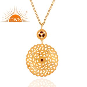 Collier pendentif design filigrane bijoux en argent plaqué or CZ collier de pierres précieuses tourmaline rose Collection Vintage - Product Image 2