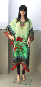 เดรสคาฟตันคอวีพิมพ์ลายดอกไม้สำหรับผู้หญิงเด็กผู้หญิงชายหาดทรงตรงขอบธรรมชาติผ้าทอโพลีเอสเตอร์ลูกไม้ - Product Image 2