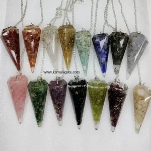 Pendules d'orgonite assortis pour la radiesthésie, le Reiki, les radiesthésistes, avec des pierres semi-précieuses, artisanat, pendules d'orgonite pour les chakras - Product Image 1