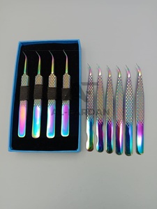 Pinzas de pestañas de acero inoxidable con logotipo personalizado, agarre de diamante de color multiplasma de punta recta curva J para pestañas de gran volumen - Product Image 6