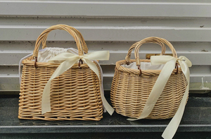 Sac de panier tissé à la main/perle poignée supérieure sacs à main d'été/rubans sac fourre-tout en rotin à nœud 99GD - Product Image 6