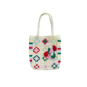 Nuovo Disegno di Lavoro A Maglia Macrame Tote Crochet Del Fiore Borse con Cute Fatti A Mano per Le Donne