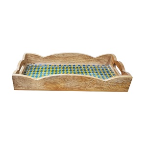 High Quality Stylish Rectangular Wooden <b>Tray</b> with Marble Mosaic Food Serving <b>Tea</b> Breakfast Wedding Home Kitchen Decorative <b>Tray</b> - Product Image 1