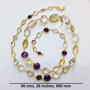 Ropa de uso diario, piedras multicorte chapadas en oro y plata de ley 925, 90 cm Collar de cadena larga - Product Image 2