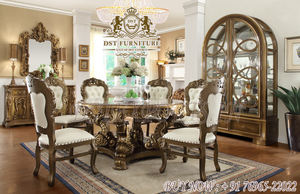 Juego de Comedor Redondo Victoriano Antiguo de Lujo, Juego de Mesa de Comedor Redonda Real de 6 Plazas, Juego de Mesa de Comedor Antiguo Real - Product Image 2