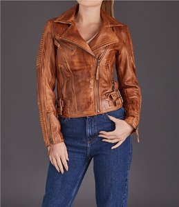 Veste de motard unisexe à fermeture par fermeture avec fermeture éclair, 15 couleurs, marron, peau d'agneau véritable, disponible en toutes les couleurs - Product Image 1