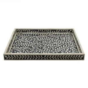 Bandejas con Incrustaciones de Hueso, Madera y Nácar, Hechas a Mano, Rectangulares, con Diseño de Hojas, para Servir, Regalos para Eid, Disponibles en Varios Colores - Product Image 4