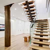 Escaliers flottants en bois en forme de U, design personnalisé, avec garde-corps en verre trempé de sécurité pour système d'escalier