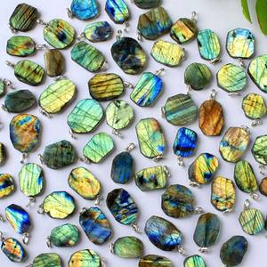 Natural Labradorite Gemstone Slice <b>Pendant</b> Blue Labradorite Gemstone Loose <b>Pendant</b> Lot - Product Image 5