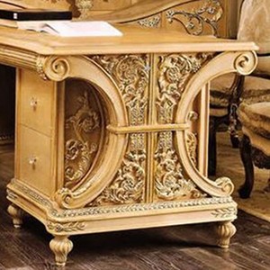 Conjunto de oficina clásico, mueble de diseño tallado en madera, escritorio y silla - Product Image 2