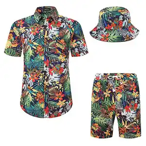 Set di abiti hawaiani in due pezzi abbinati da uomo in cotone Polly personalizzato nuovo stile camicia e pantaloncini per abbigliamento da spiaggia da uomo