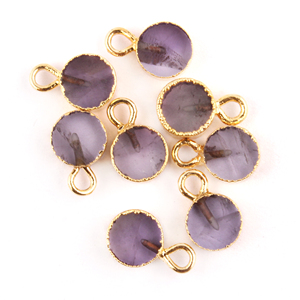 Conectores de forma redonda de amatista Natural, rebanada de losa redonda, dijes pequeños chapados en oro, conectores colgantes de una sola fianza DIY, joyería - Product Image 1