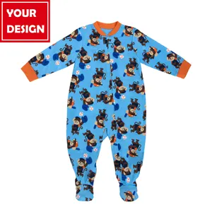 JOYUAN giyim üreticisi BR190803 bebek romper-baskı özel OEM unisex boy onesie bebek pijama tek parça şerit mavi