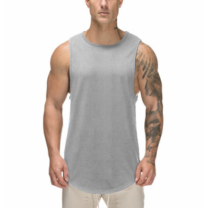 New Top Quality Active Wear Scalloped Hem Custom Blank Cotton Racerback <b>Singlets</b> Fitness Gym <b>Men</b> Tank Top - Product Image 6