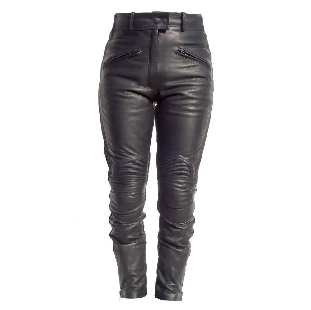 Shemax-pantalones de motocicleta de cuero PU para mujer, color negro