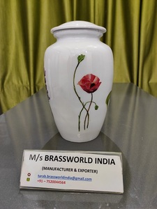 Urna de cremación para adultos completamente hecha a mano de aluminio con diseño pintado a mano Brassworld India Suministros funerarios - Product Image 6