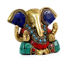 Ganesha-estatua de Ganesha de latón, estatua de trabajo de piedra multicolor de latón, estatua de GANESHA, Idol de Ganpati, VINAYAKA, Ganesha ji - Product Image 2