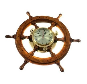 Horloge murale de roue en bois pour bateau, en laiton, de collection, décorative - Product Image 5