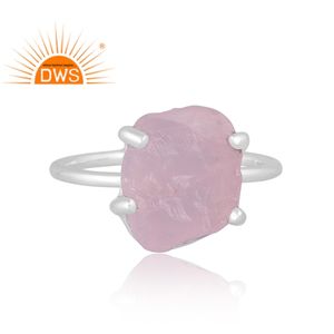 Anillo apilable de Plata de Ley 925 con gema de cuarzo rosa Natural, joyería fina - Product Image 3