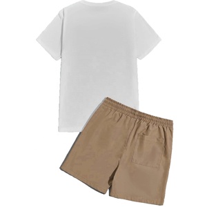 Camiseta con estampado de letras y pantalones cortos para hombre, conjunto de verano deportivo personalizado, Color liso, OEM - Product Image 5