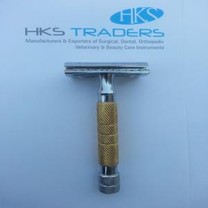 Rasoir de sécurité personnalisé à double tranchant en acier inoxydable plaqué or - Product Image 1