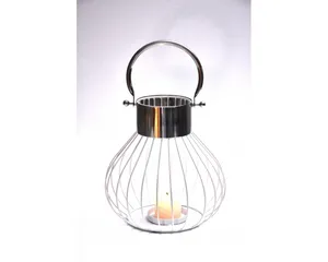 Silver White Base Metal Wire Lantern unique Cage Design Luxury Lanterns Candle Holders For Christmas Decoration
