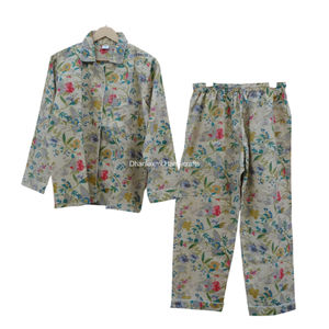 ชุดนอนผ้าฝ้ายไอวอรี่อินเดีย,ชุดนอนชุดกลางคืนผ้าฝ้ายพิมพ์ลายบล็อกมือชุดอินทรีย์ชุดนอนขายส่ง - Product Image 1