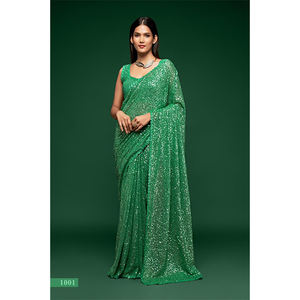 Georgette-Partywear bordado para mujer, hermoso Partywear de lentejuelas de color verde para boda y fiesta - Product Image 2