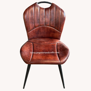 Chaise vintage industrielle durable en cuir buff avec pieds en métal, chaise de restaurant, chaise de table à manger pour hôtel et restaurant. - Product Image 6
