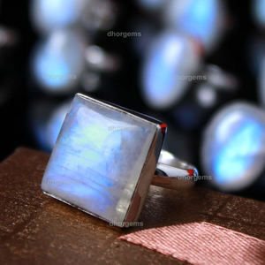 Anillo de GEMA de samsonita, piedra lunar de arcoíris natural y blanco, anillo de gema, anillos de anime, cabujones de Calcedonia azul natural - Product Image 3