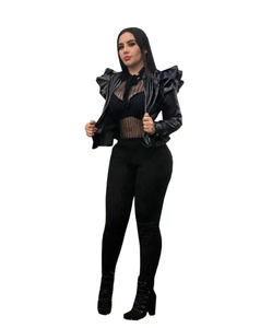Chaqueta de cuero de mujer motocicleta moda buena calidad chaqueta de cuero negro Pu grueso - Product Image 2