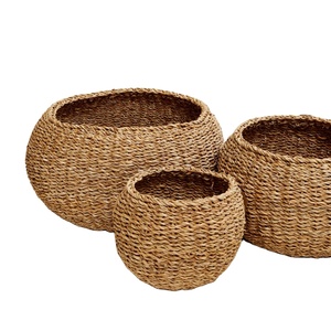 Natural Open Weave Seagrass Foldable Laundry <b>Basket</b> for Home Decor and Clothing Storage - Product Image 1