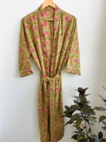 Robe Kimono indienne 100% coton, 2 pièces de bonne qualité, tenue Kimono, couleur verte, imprimé Floral, vêtements de nuit, femme