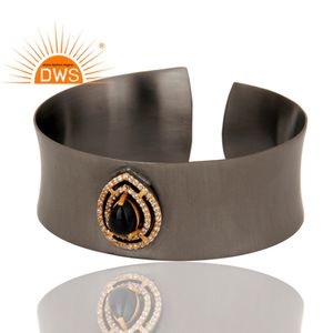 ดำนิลสบายพอดีกว้างข้อมือสร้อยข้อมือสำหรับผู้หญิงเครื่องประดับผู้ค้าส่งการออกแบบที่ไม่ซ้ำสีดำโรเดียมชุบทองเหลืองผู้จัดจำหน่ายเครื่องประดับ - Product Image 2