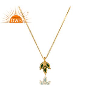 Colgante de plata chapada en oro con diseño de hoja, joyería india, piedra Natural de ónix verde, proveedor de joyería - Product Image 2