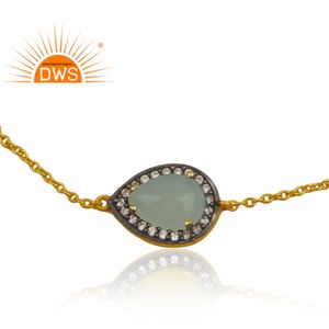 Aqua Chalcedony Gemstone <b>Bracelet</b> 925 <b>Silver</b> Jewelry Wholesale Yellow Gold Plated Women's <b>Chain</b> <b>Bracelet</b> Jewelry Manufacturer - Product Image 2