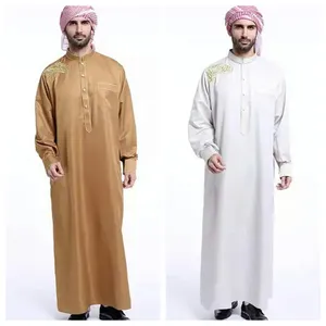 High Quality Cotton Islamic Arabian Collections Men's Saudi Arabian Design Long Thobe Clothing Muslim Men Thobe