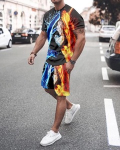 Ensemble t-shirt et Short courts pour hommes, tenue décontractée à rayures, couleur, de haute qualité, personnalisé, Sublimation, été, - Product Image 2