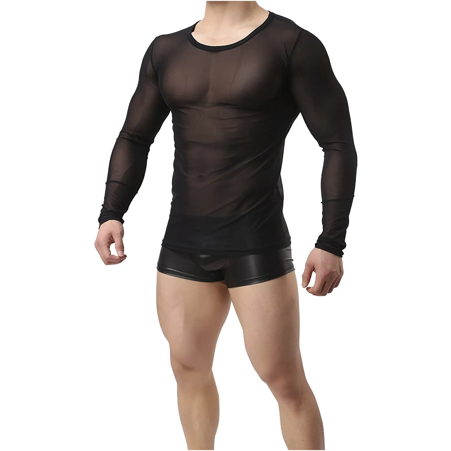 Men's See Through Tank Top Mesh Long Sleeves T-Shirt Vest Transparent Long Sleeve Slim Fit TOP TEE