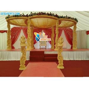 Hindu <b>Wedding</b> Floral Carving Wooden Mandap <b>Fascinating</b> <b>Wedding</b> Wooden Mandaps Decor Grand Maharani Mandap for Luxury Marriage UK - Product Image 1