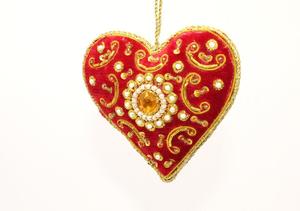 Indian <b>Cloth</b> with <b>Glass</b> Beads Embroidery X-Mas Heart Hanging Ornament for Indoor Christmas Tree Decorations - Product Image 3