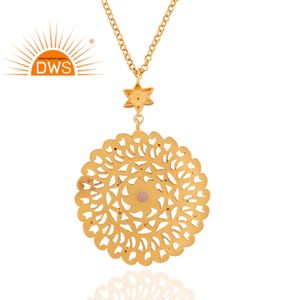 Collar de piedras preciosas de Calcedonia Rosa Diseño de filigrana India Collar de plata 925 chapado en oro Proveedor de joyas Colección clásica - Product Image 2