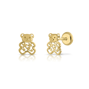 Pendientes de moda de oro sólido 9K (disponibles 10k-14k-18k), oso de peluche para mujer y niño, tornillo de Clip para oreja, hecho en España - Product Image 1
