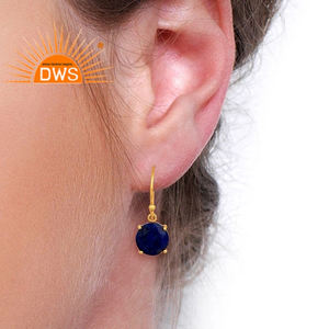 Boucles d'oreilles Lapis-Lazuli naturelles en pierre précieuse, plaqué or 14k, 925 argent, vente en gros, livraison gratuite - Product Image 4