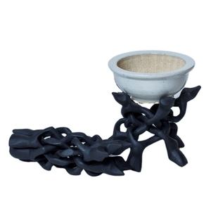 Hecho a mano en madera SIGLE Soporte Cobra de 3 patas de madera de 4 "en acabado negro o natural Con tazón de piedra de 3" - Product Image 4