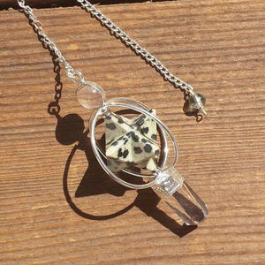 Jaspe Dalmatien Naturel Pierre Précieuse Merkaba Étoile Tournante Pendule à Facettes d'Inde - Product Image 1