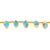 Turquoise Kingman en blocs, forme poire 6-8 MM, laiton plaqué or 18 carats, perles percées sur le dessus, brin de 18 perles